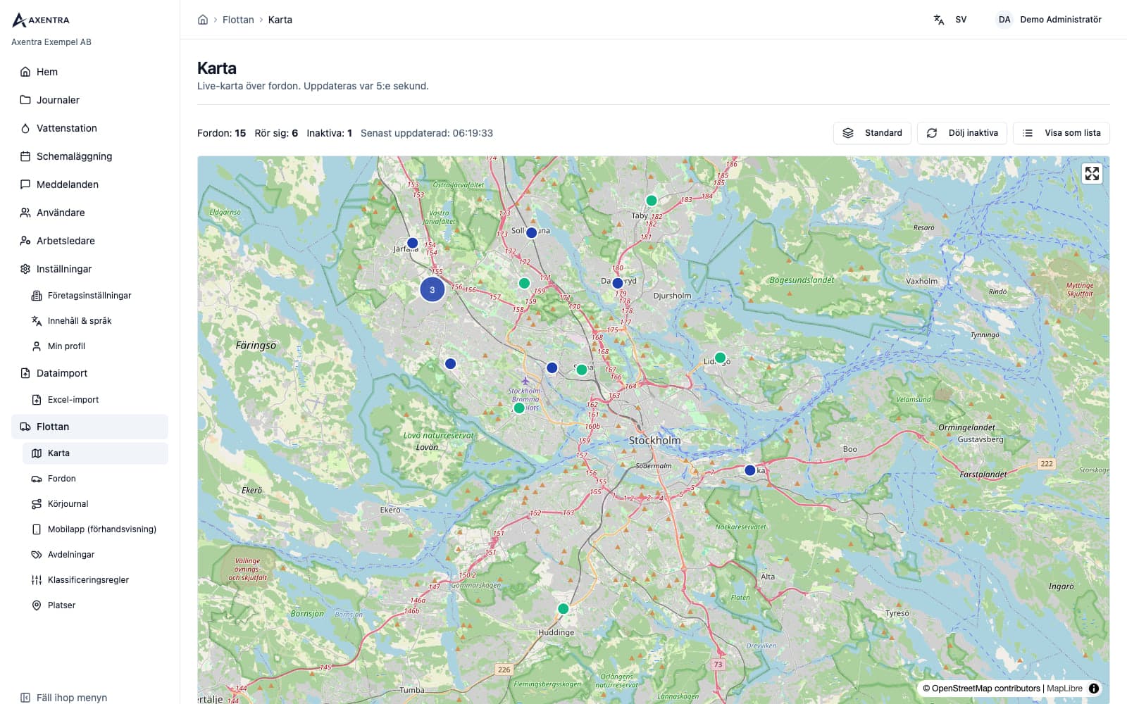 Live-karta: Få en samlad överblick över företagets fordon utan att behöva ringa runt.